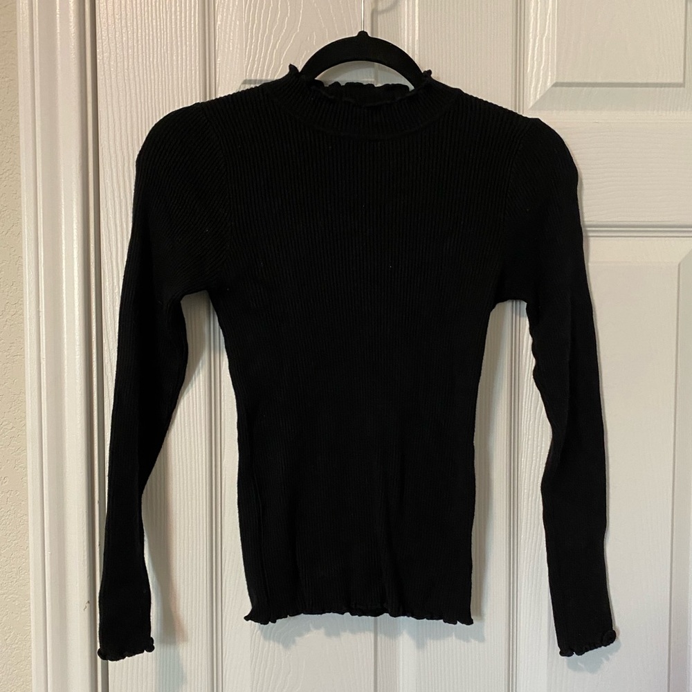 Dreamers Black Scalloped Turtleneck Sweater